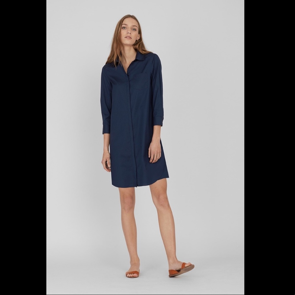 CUYANA Poplin Layered Shirtdress in Navy Medium